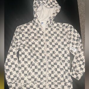 Old Navy White Hooded Zip Jacket with Navy Leaf Print